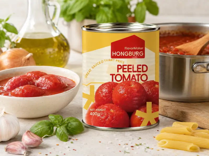 Premium ingeblikte gepelde tomaten voor koken en sauzen