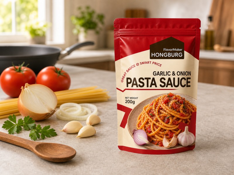 Dikke knoflook-ui pastasaus voor dagelijks koken