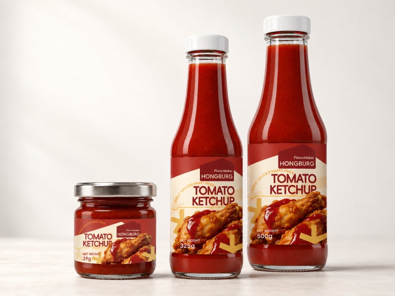 Tomatenketchup in glazen fles